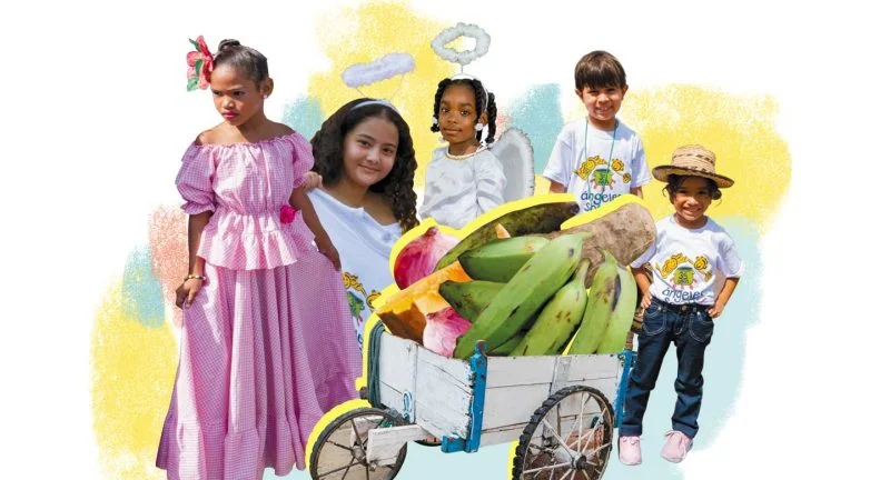 Niños celebrando la tradición de Ángeles Somos en Cartagena, declarada Patrimonio Cultural Inmaterial de la Nación en Colombia
